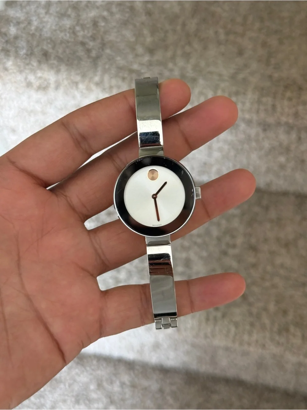 MOVADO Bold Silver Dial Stainless Steel Ladies Watch bangle